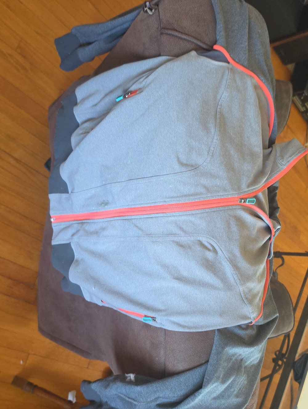 lululemon athletica Men's Gray Zip-Up Sweater with Coral Trim